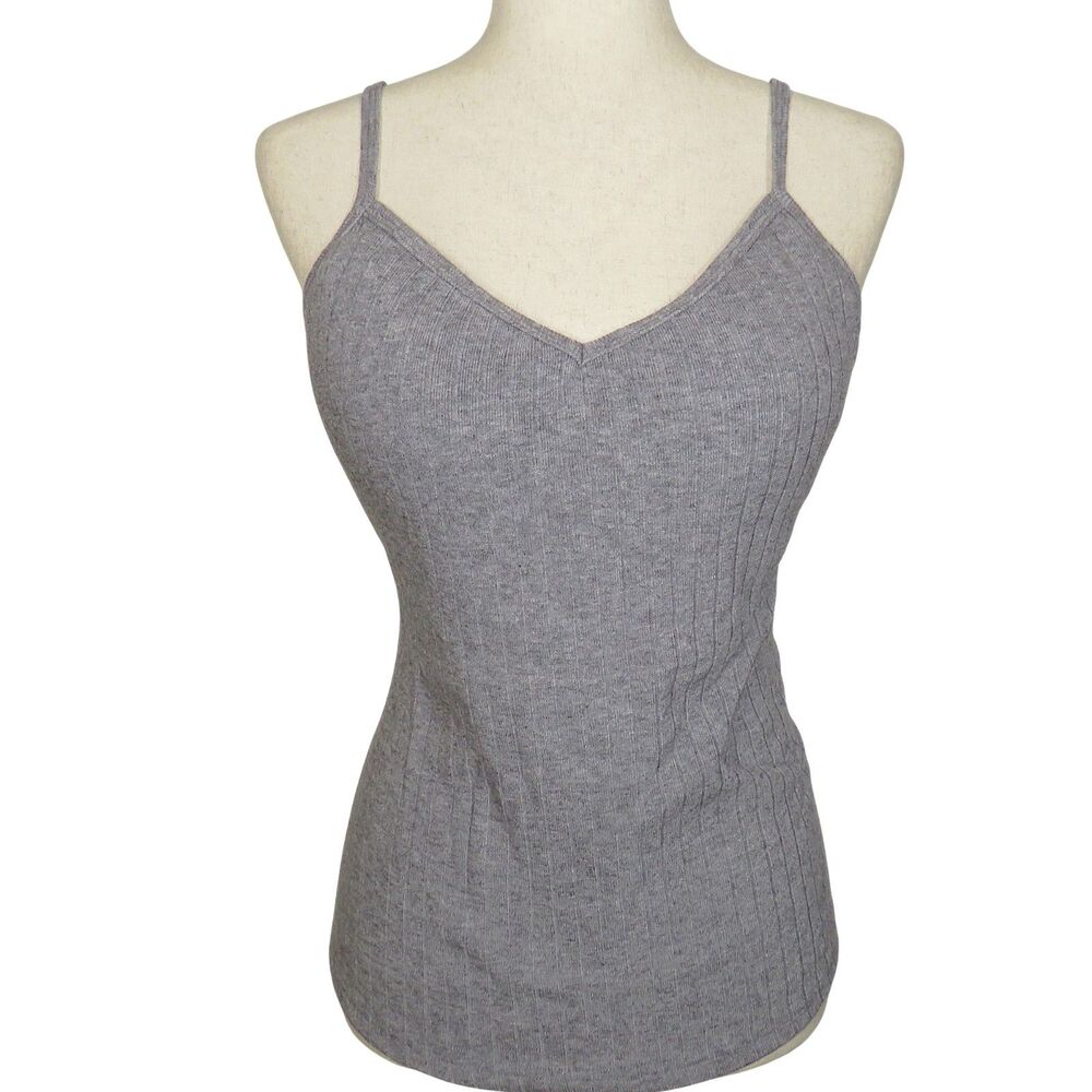 OGL Gray Soft Stretchy Ribbed Knit V Neck Padded Shelf Bra Brami Tank Size 2XL